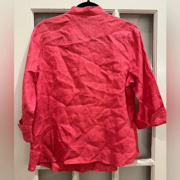 Charter Club Embosed 100% Linen Pink Blouse Size 14P Petite Floral Embroidered - Picture 3 of 9